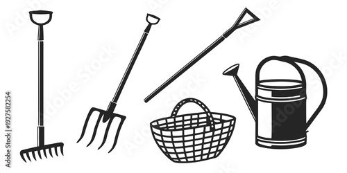 A variety of gardening tools and accessories for outdoor use Vector