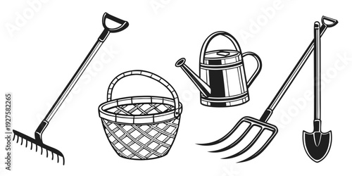 A collection of gardening tools and accessories for plant care and maintenance Vector