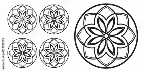 Intricate geometric patterns and symmetrical designs with circular motifs Vector