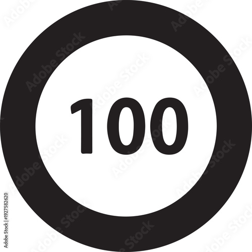 Black and white circular sign with one hundred number inside  road sign
