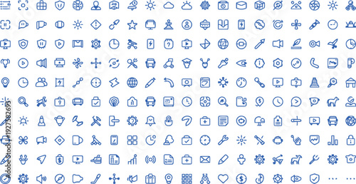 Set of 100 universal blue icons vector