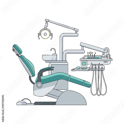 Modern Dental Clinic Chair with Equipment for Oral Care and Teeth Treatment