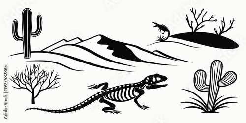 Diverse lizard species depicted in a black and white illustration. Vector