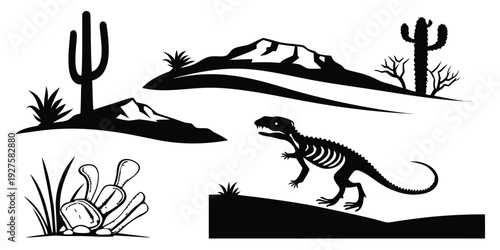Desert scene with lizards and cacti in a natural habitat illustration Vector