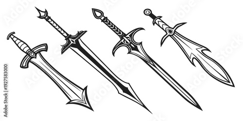 A diverse collection of swords showcasing various designs and historical periods Vector