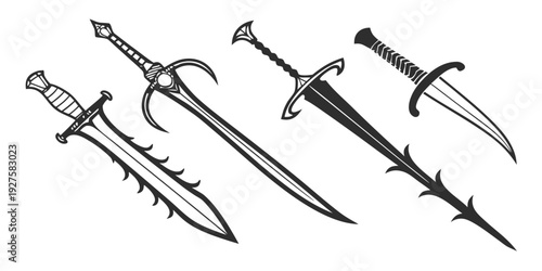 A collection of various types of knives and blades with different designs and purposes. Vector