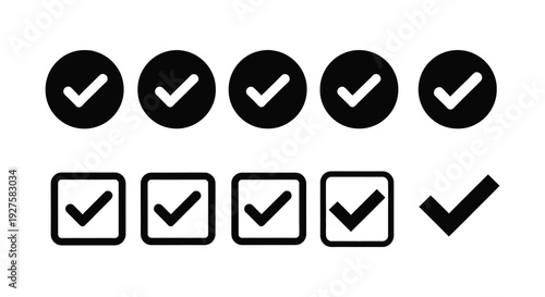 Collection of simple black and white checkmark icons representing various selection confirmation statuses