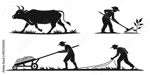 A historical progression of agricultural practices and farming equipment Vector