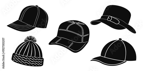 Assorted hats and caps displayed in a variety of styles and designs Vector
