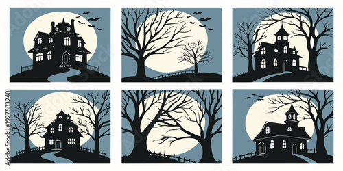 A collection of vintage houses nestled in a snowy landscape. Vector