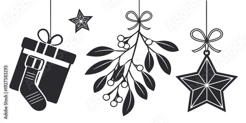 Assorted christmas ornaments hanging from a string Vector