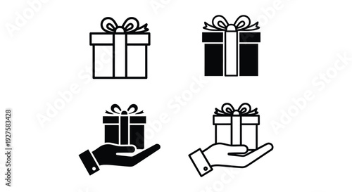 Collection of gift box icons illustrating concepts of offering, receiving, and celebration