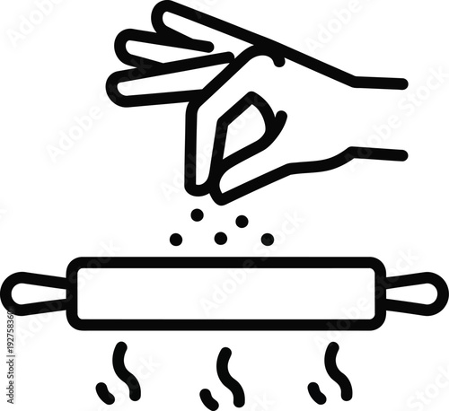 Hand sprinkling seasoning on hot rolling pin vector illustration