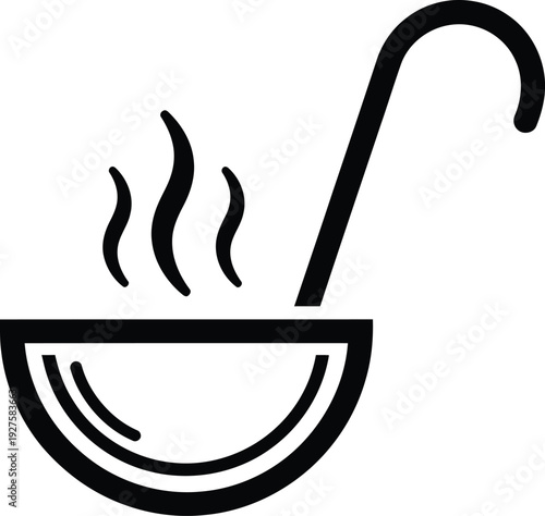 Steaming bowl with spoon vector illustration, flat design graphic