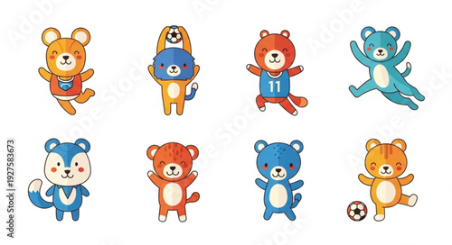 Cute Cartoon Animals Playing Sports and Dancing.