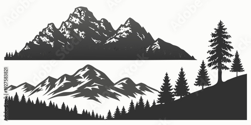 Majestic mountain ranges with diverse landscapes and towering peaks under clear skies Vector
