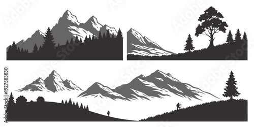 Majestic mountain landscapes showcasing diverse terrain and vegetation Vector