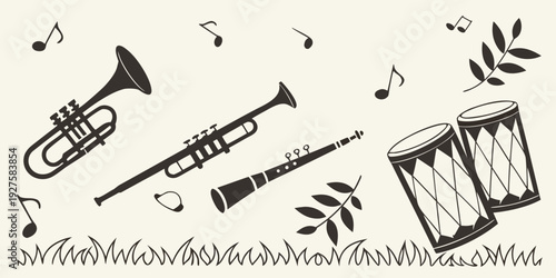 A delightful illustration of various musical instruments and musical notes Vector