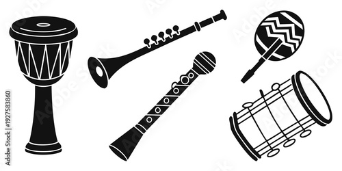 A variety of traditional musical instruments from different cultures Vector