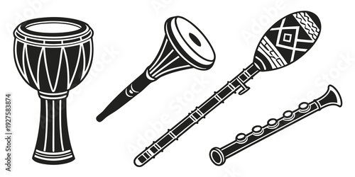 A collection of various traditional musical instruments from different cultures Vector