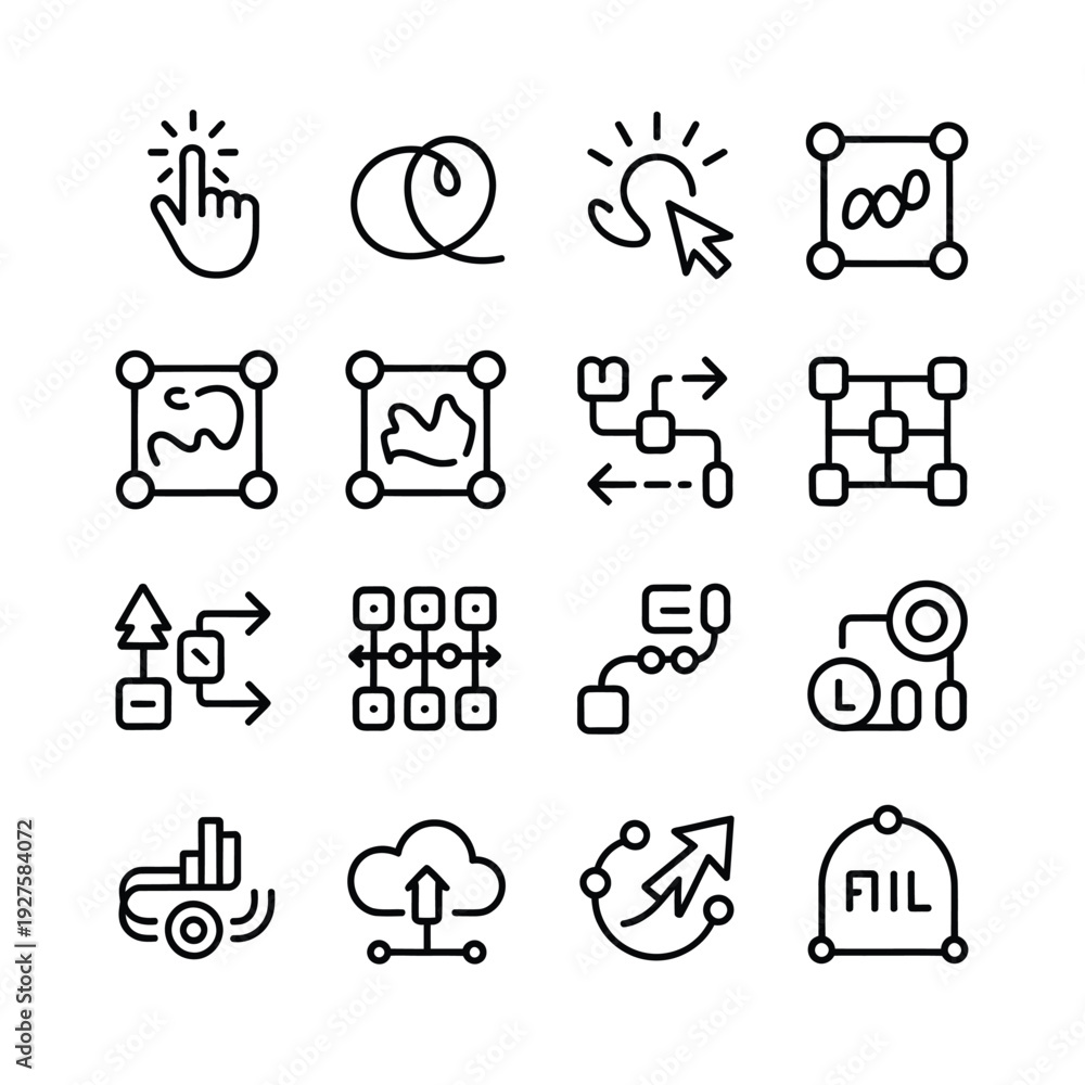 Fototapeta premium Collection of minimalist line icons representing digital interface elements