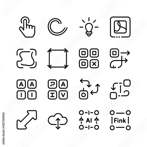 Collection of simple black outline icons representing various functions