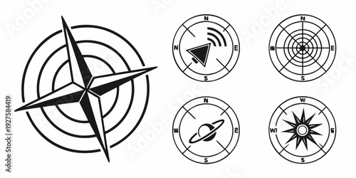 A collection of various compasses and navigation tools from different eras Vector