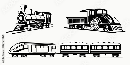 A collection of various types of trains from different eras and regions Vector