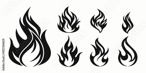 A collection of six distinct fire icons in black and white Vector