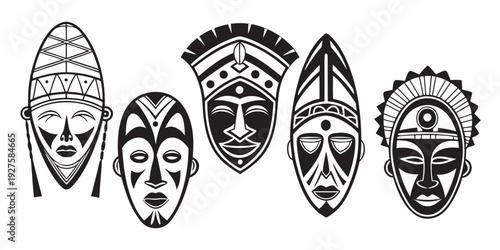 Diverse collection of traditional african masks showcasing intricate designs and cultural heritage Vector