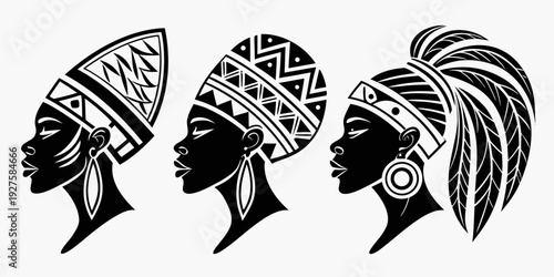 Intricate and diverse traditional african headgear designs showcasing cultural artistry Vector