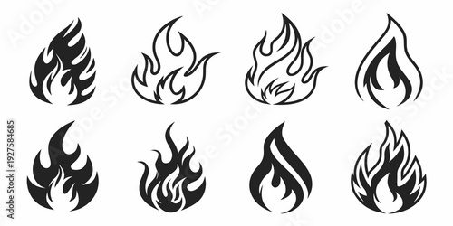 Various artistic representations of fire in a symmetrical arrangement Vector