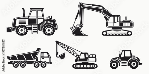 Diverse construction equipment in action for various building tasks Vector