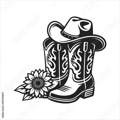 Country Boots Hat With Sunflower