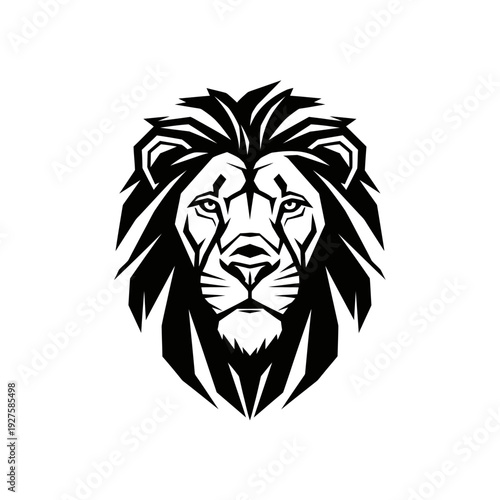 Black and white lion head illustration.