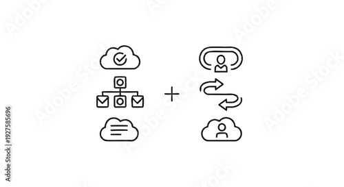 Cloud Computing Workflow and User Management Icons.