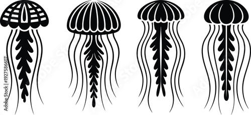 Intricate Jellyfish Silhouette Set, vector, illustration, silhouette.