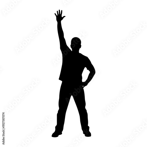Silhouette of a Man with Hand Raised in Celebration.