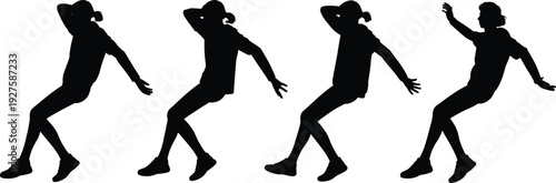 Young man dancing hip hop silhouettes isolated on white background, modern street dance vector illustration for urban music performance design