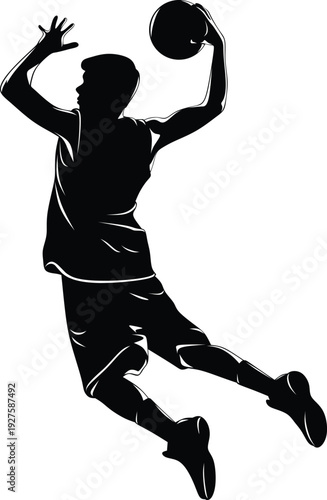 Male Basketball Player Slam Dunk Silhouette