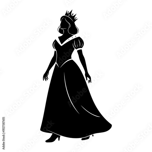 Silhouette of a Princess in a Ball Gown and Crown.