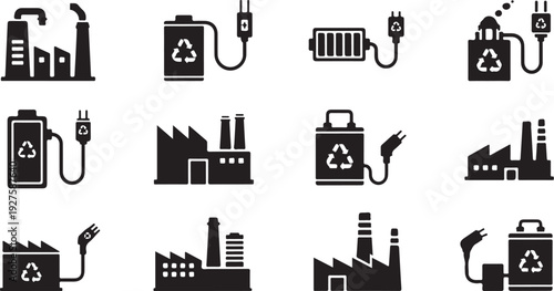 Eco Friendly Industrial Recycling Symbols and Icons Set