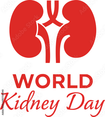 World kidney day red icon with text illustration