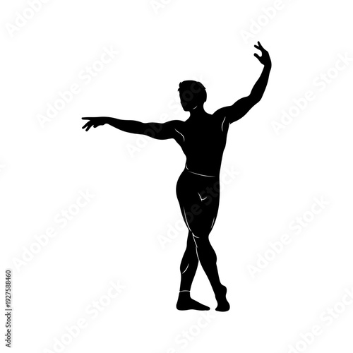 Silhouette of a male ballet dancer in graceful pose.
