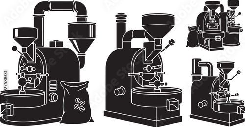 Coffee Roasters and Grinders in Black and White Illustrations