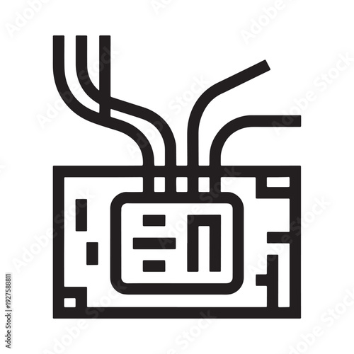 A simple black and white line drawing depicts a computer component with multiple connecting wires high quality