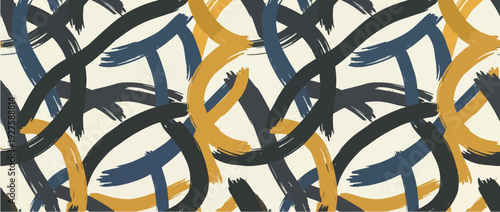 Grunge weave seamless pattern with curved bold brush strokes.