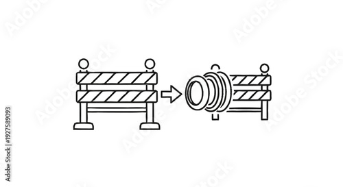 Construction barrier and camera lens illustration.