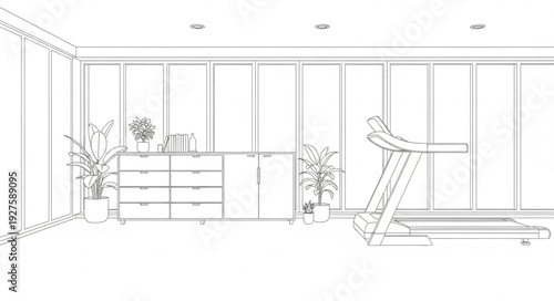 Simple Line Drawing of Gym Interior.