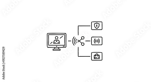 Computer network connection with security and wireless icons.